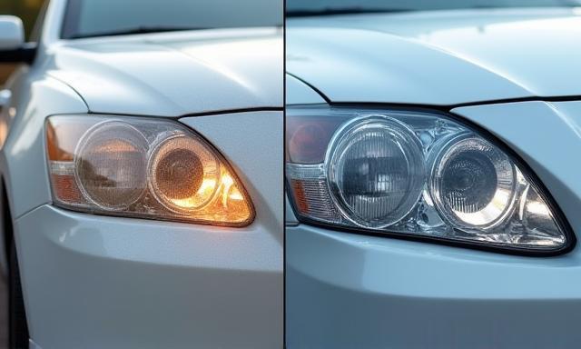 Headlights before and after restoration